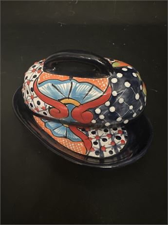 Hand-Painted Mexican Talavera Ceramic Butter Dish