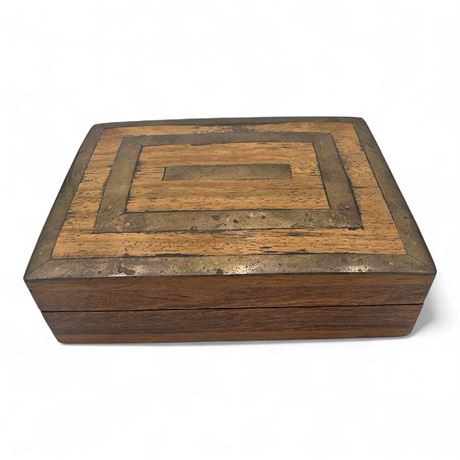 Vintage Wooden Jewelry Box w/ Brass Inlay
