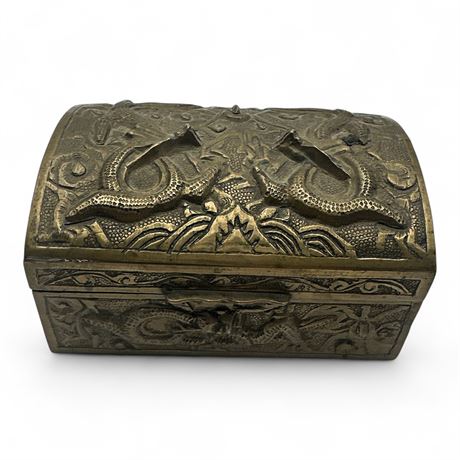 Antique-Style Chinese Brass Dragon Trinket Box