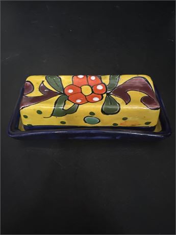 Hand-Painted Mexican Talavera Pottery Butter Dish