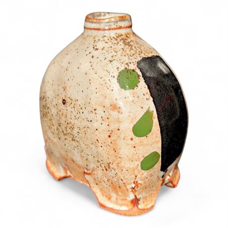 Unique Partially Glazed Stoneware Vase