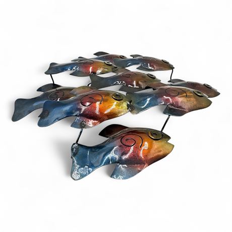 Metallic Wall Art Sculpture Of A  School Of Fish