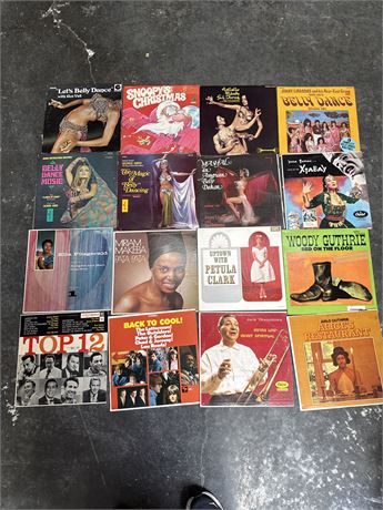 Collection Of Sixteen Vintage Vinyl Records Including Woody Guthrie