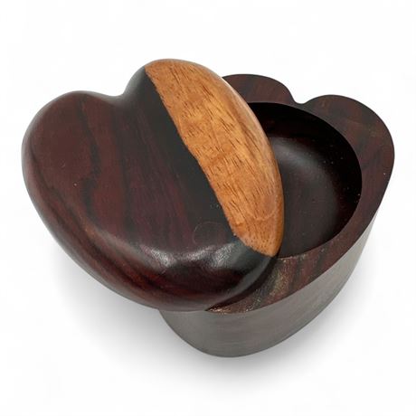 African Hand-Carved Two-Tone Wooden Heart-Shaped Box