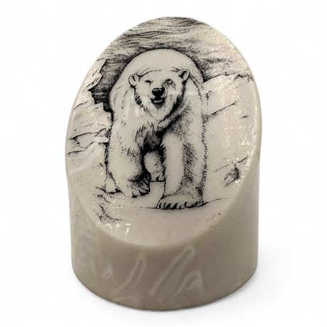 Kiana Alaska Etched Marble Polar Bear Paperweight/Figurine