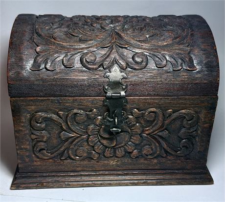 Antique Hand-Carved Wooden Humpback Trunk