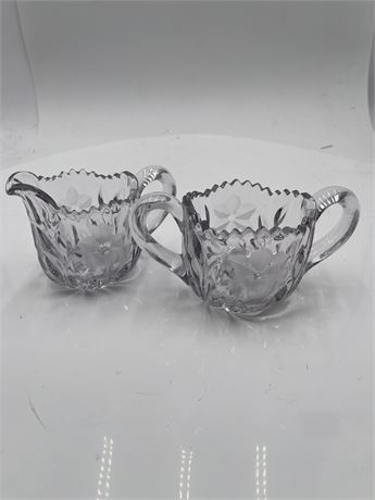 Two Vintage Cut Crystal Creamer And Sugar Bowl Pieces