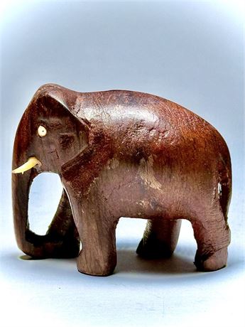 Vintage Hand Carved Wooden Elephant Figurine -  Tribal Style Scul