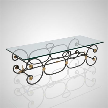 Hollywood Regency Style Wrought Iron & Glass Coffee Tabl