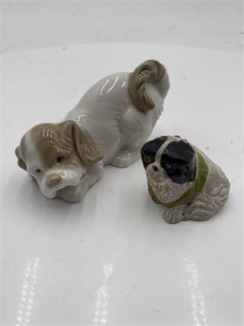 Two Vintage Porcelain Dog Figurines, One NAO By LLadro