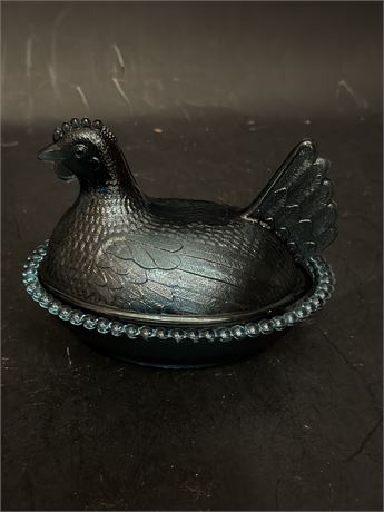 Vintage Indiana Glass Carnival Glass "Hen On Nest" Covered Candy Dish