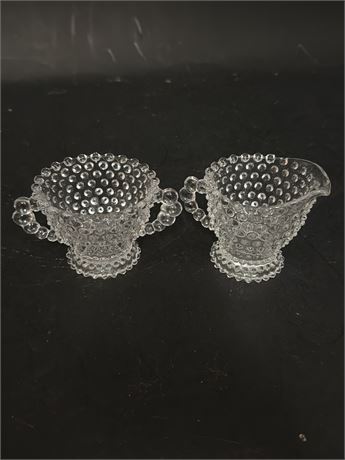 Vintage Hobnail Clear Glass Creamer & Sugar Bowl Set