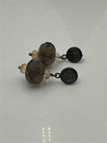 Silpada Oxidized Sterling Faceted Smoky Quartz & Citrine Earrings P1419