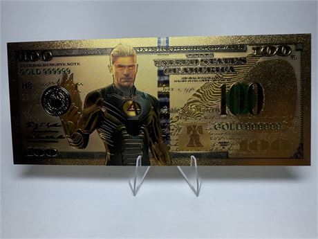 24k Gold Foil Plated Human Torch Banknote Marvel Fantastic Four Collectible