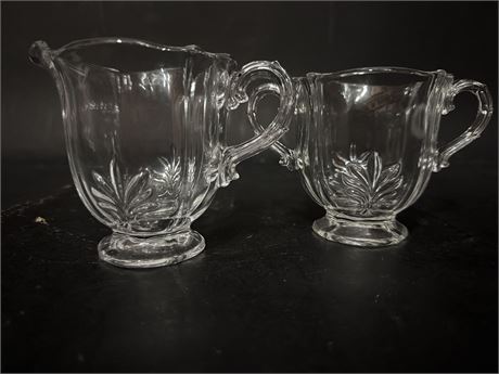 Fostoria Baroque Clear Glass Footed Sugar & Creamer Set