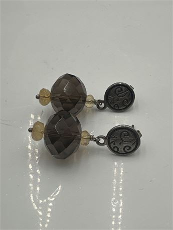 Silpada Oxidized Sterling Faceted Smoky Quartz & Citrine Earrings P1419