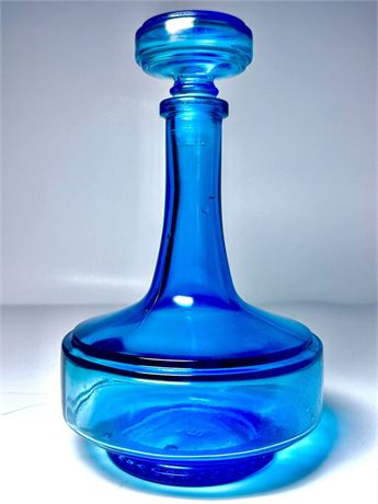 VINTAGE Blue glass Decanter "genie bottle" Made in Belgium