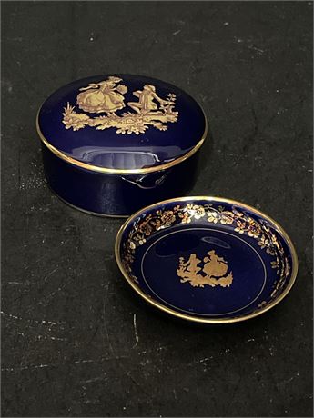 Two Vintage Limoges Porcelain Pieces- Dish And Trinket Box