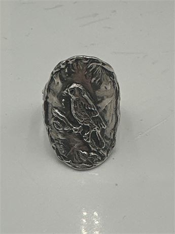 Noa Zuman Sterling Silver Ring With Embossed Bird