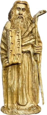 9” Tall Hand-Carved Wooden Prophet “Moses” with Tablets & Staff