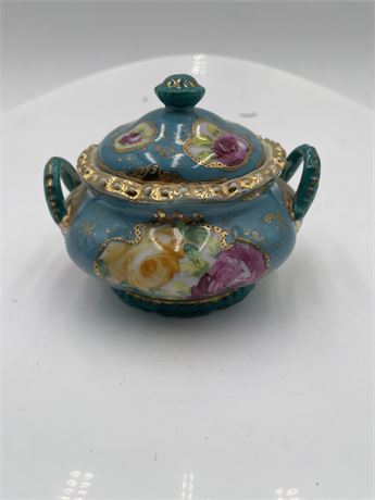 Collectible Antique Lidded Porcelain Sugar Bowl Or Trinket Box