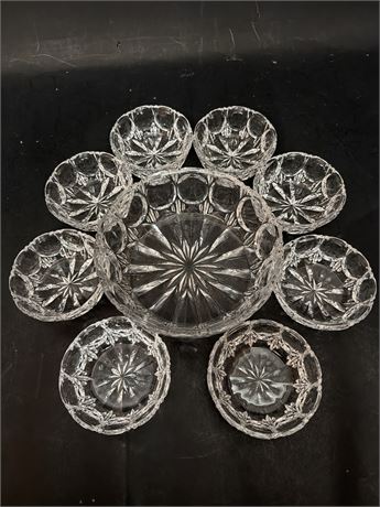 Vintage Glass Dessert Set W/ Large Serving Bowl & Eight Small Bowls