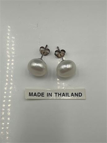 Pair Of White Freshwater Pearl Stud Earrings