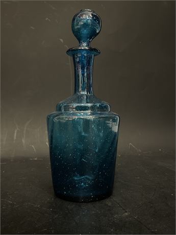 Vintage Hand-Blown Blue Glass Decanter With Stopper