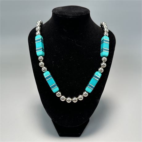 Modern Statement Necklace w/ Lucite & Silver Tone Beads
