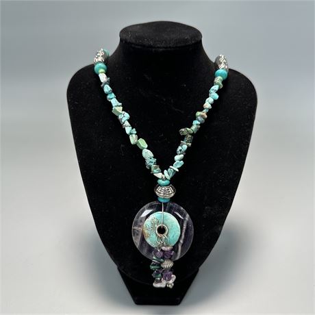 Bohemian Turquoise Beaded Statement Pendant Necklace