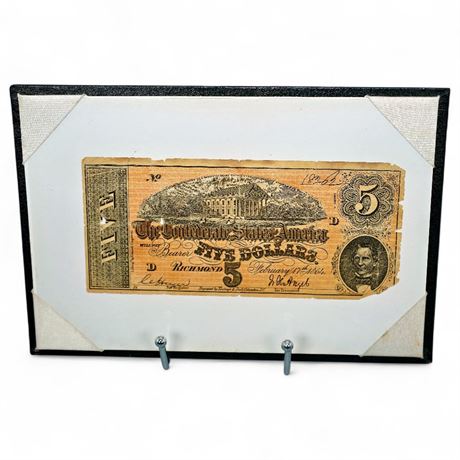 Framed 1864 Confederate States of America $5 Note