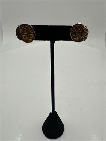 Pair Of Vintage Gold-Tone Coin-Style Post Earrings