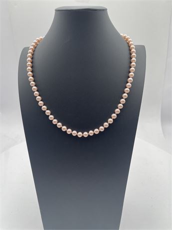 Vintage Pink Faux Pearl Beaded Strand Necklace