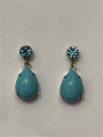 Pair Of Turquoise Teardrop Dangle Post Earrings