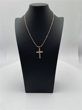 Gold-Tone Rope Cross Pendant On Rope Chain
