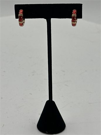 Pair Of Lauren G. Adams Colored Red Enamel Huggie Hoop Earrings