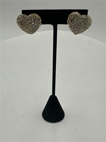 Pair Of Vintage-Style Heart-Shaped Rhinestone Earrings