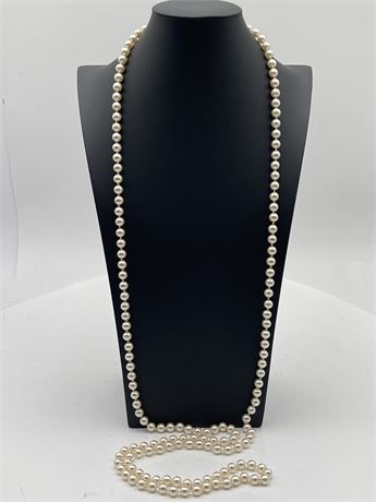 Vintage Double-Strand Hand-Knotted Faux Pearl Necklace
