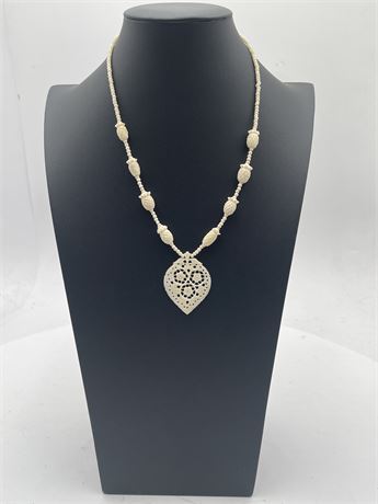 Vintage-Style Hand-Carved Bone Floral Pendant