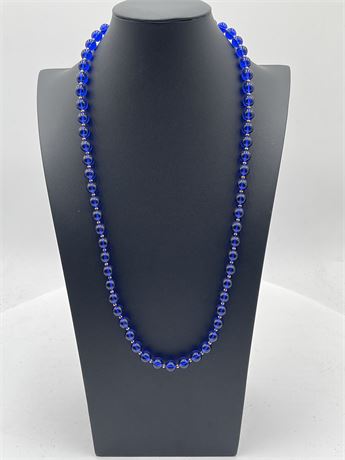 Vintage Blue Glass Bead Strand Necklace