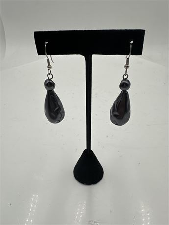Pair Of Black Glass Teardrop Dangle Earrings