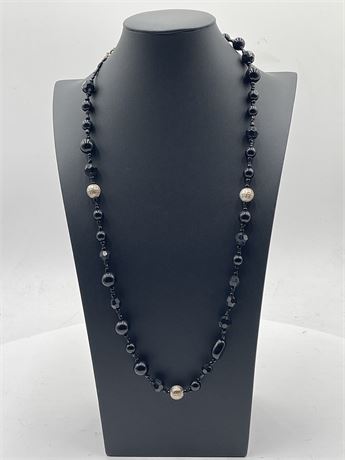 Vintage Black & Silver Beaded Necklace