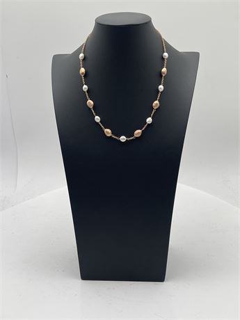 Gold-Tone Chain Station Necklace With Freshwater Pearls