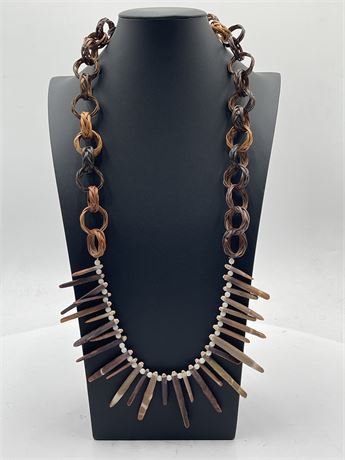 Tribal Sea Urchin Quill Necklace With Woven Basket Links