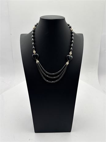 Hematite Vintage-Style Multi-Strand Beaded Necklace