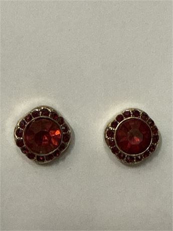 Pair Of Red Crystal/Glass Stud Earrings