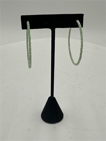 Pair Of Thin Sparkly Tiny Mint Green Crystal Post Hoop Earrings
