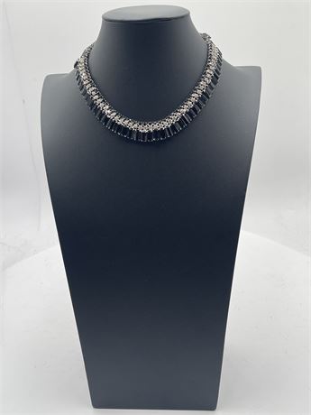 Vintage-Style Statement Necklace With Black & Clear Rhinestones