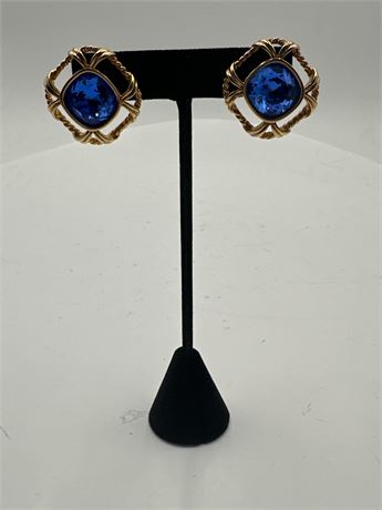 Pair Of Vintage Swarovski Blue Crystal Stud Earrings