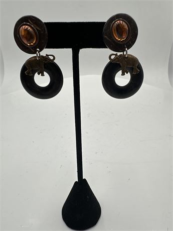 Unique Vintage Dangle Hoop Earrings With Elephant Charms